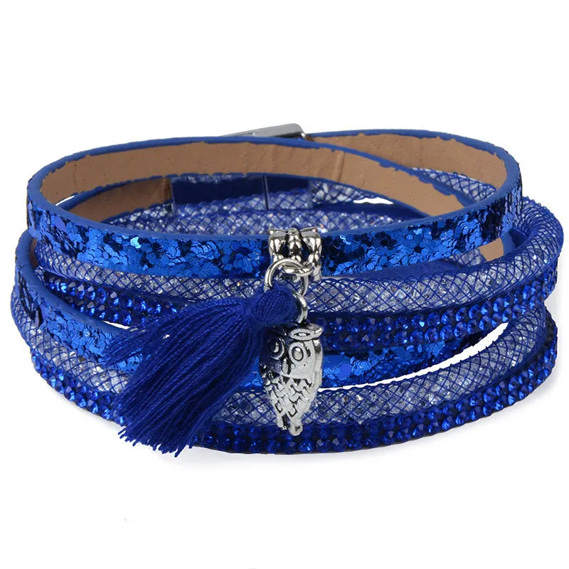 12Styles Multilayer Leather Tassel Bracelet Bohemian Feather Tree Charms Magnetic Velvet Bracelet Boho Women Men Jewelry