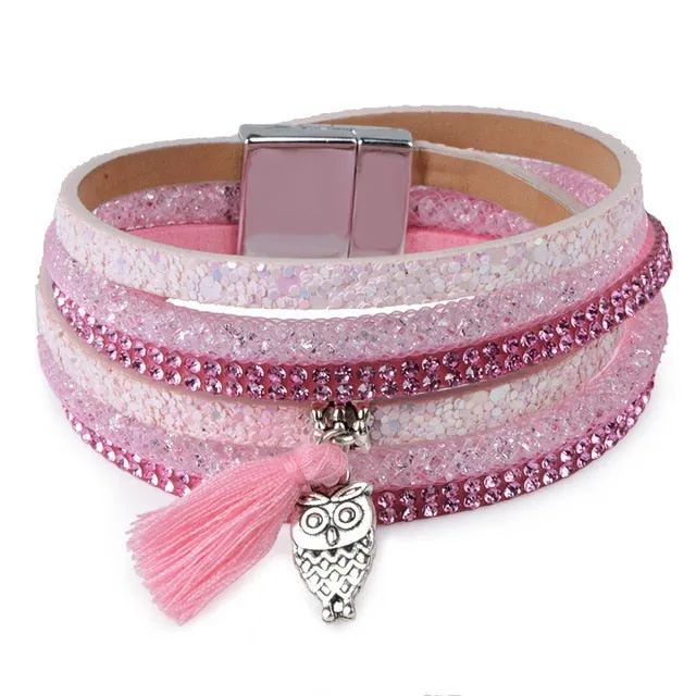 12Styles Multilayer Leather Tassel Bracelet Bohemian Feather Tree Charms Magnetic Velvet Bracelet Boho Women Men Jewelry
