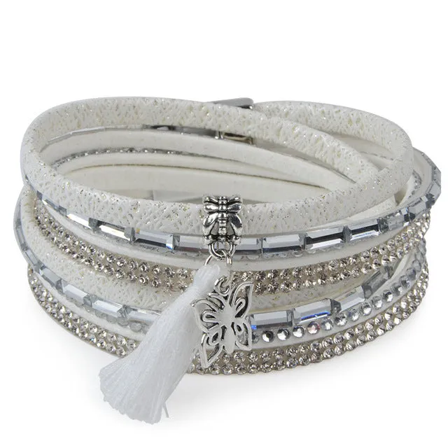 12Styles Multilayer Leather Tassel Bracelet Bohemian Feather Tree Charms Magnetic Velvet Bracelet Boho Women Men Jewelry