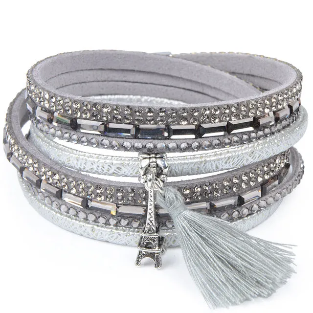 12Styles Multilayer Leather Tassel Bracelet Bohemian Feather Tree Charms Magnetic Velvet Bracelet Boho Women Men Jewelry