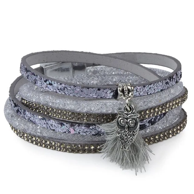12Styles Multilayer Leather Tassel Bracelet Bohemian Feather Tree Charms Magnetic Velvet Bracelet Boho Women Men Jewelry