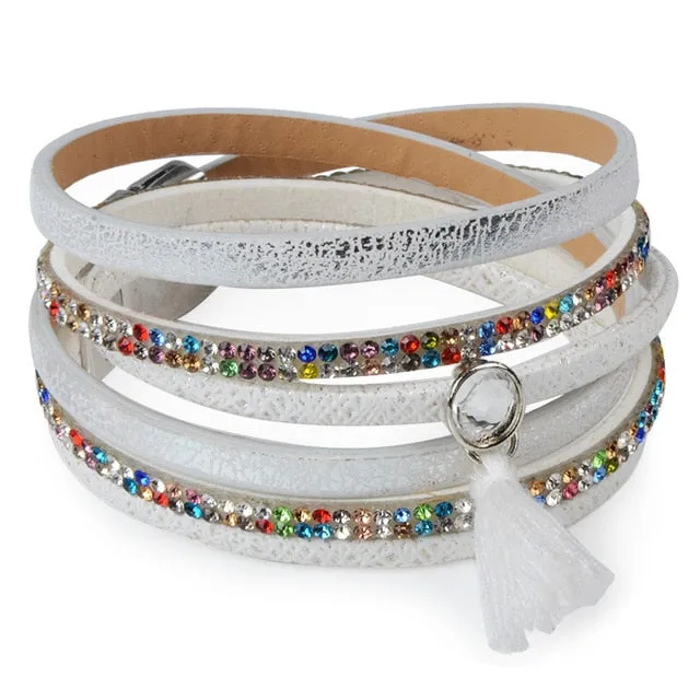 12Styles Multilayer Leather Tassel Bracelet Bohemian Feather Tree Charms Magnetic Velvet Bracelet Boho Women Men Jewelry