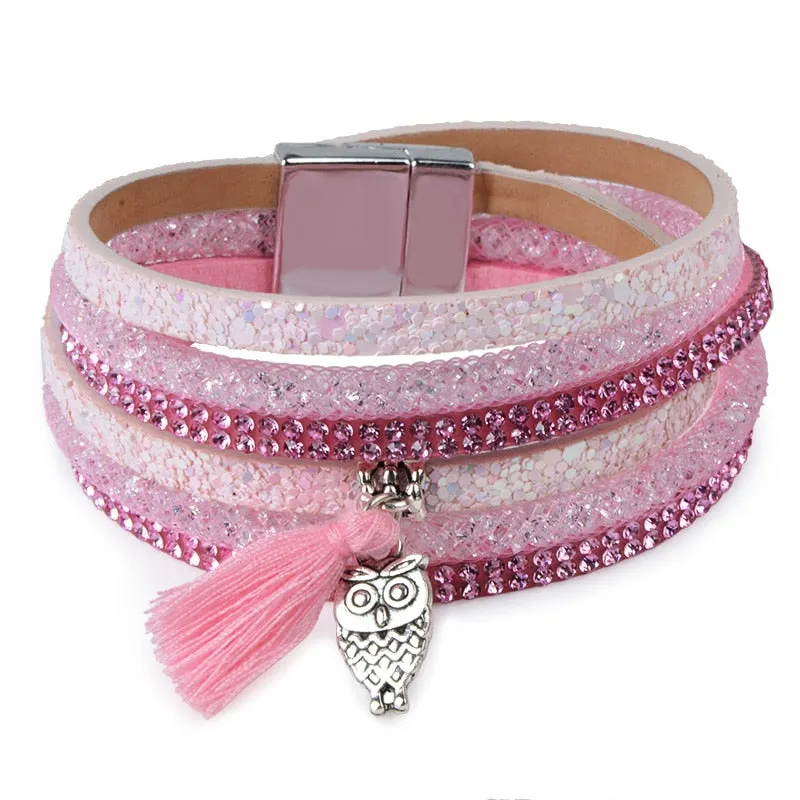12Styles Multilayer Leather Tassel Bracelet Bohemian Feather Tree Charms Magnetic Velvet Bracelet Boho Women Men Jewelry