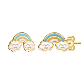 14k Gold Plated Colorful Rainbow Enamel & Friendly Cloud Stud Earrings
