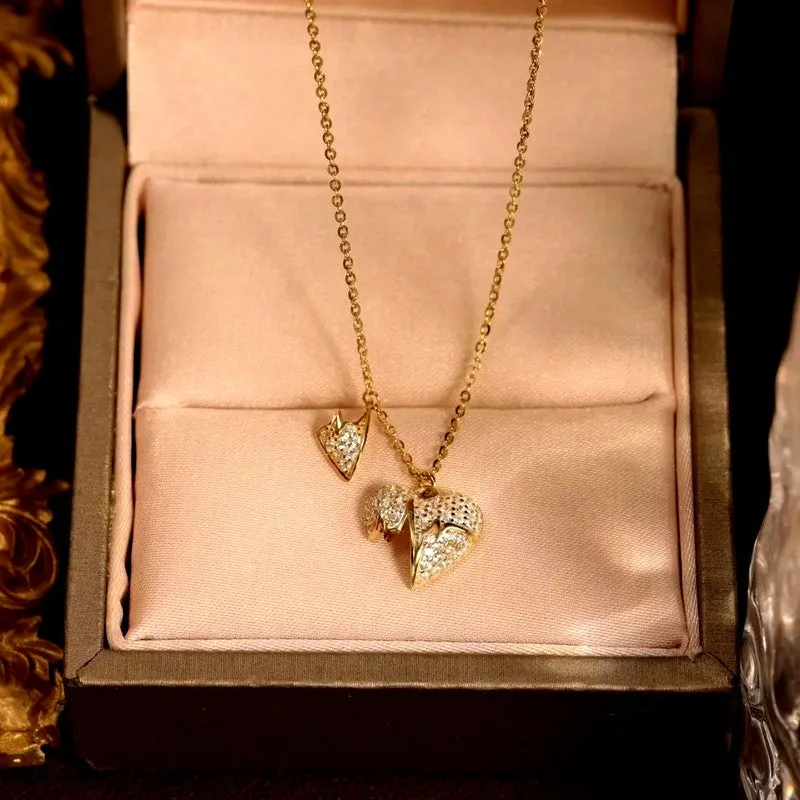 14K Gold Plated Elegant Zircon Heart Necklaces