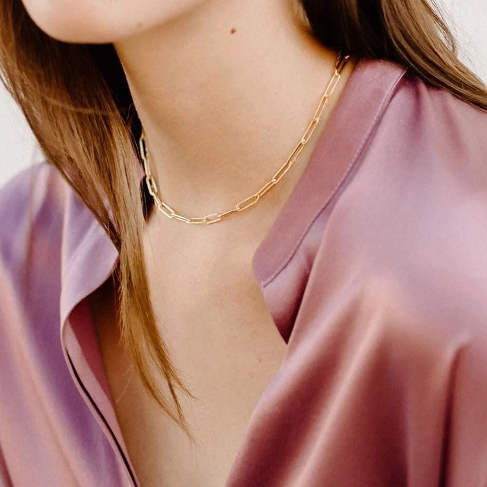 14K Gold Plated Paperclip Chain Necklace Simple Cute Hexagon Letter Pendant Initial Choker Necklace