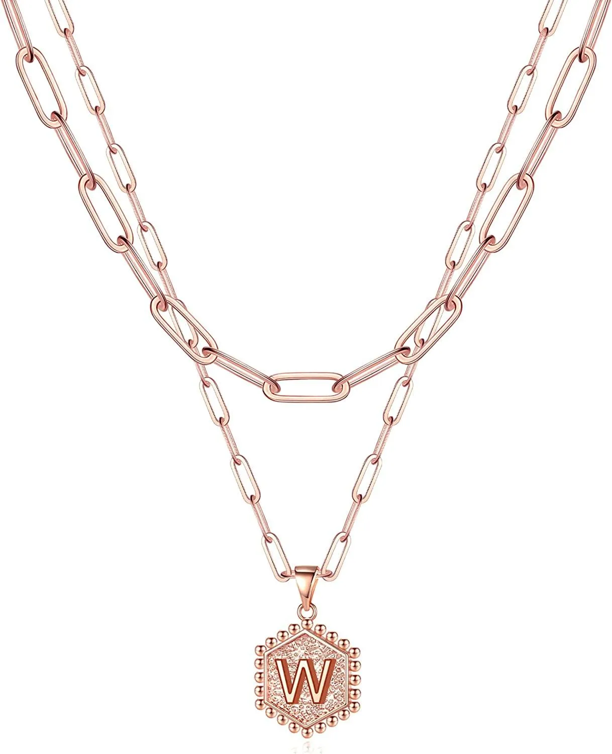 14K Gold Plated Paperclip Chain Necklace Simple Cute Hexagon Letter Pendant Initial Choker Necklace
