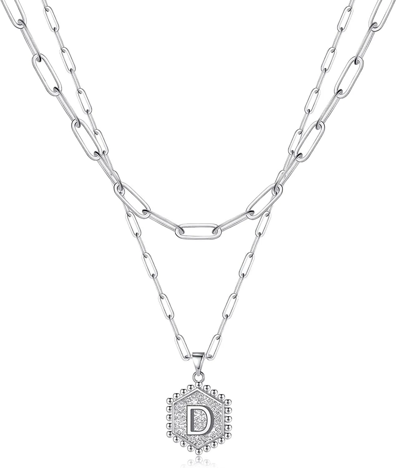 14K Gold Plated Paperclip Chain Necklace Simple Cute Hexagon Letter Pendant Initial Choker Necklace