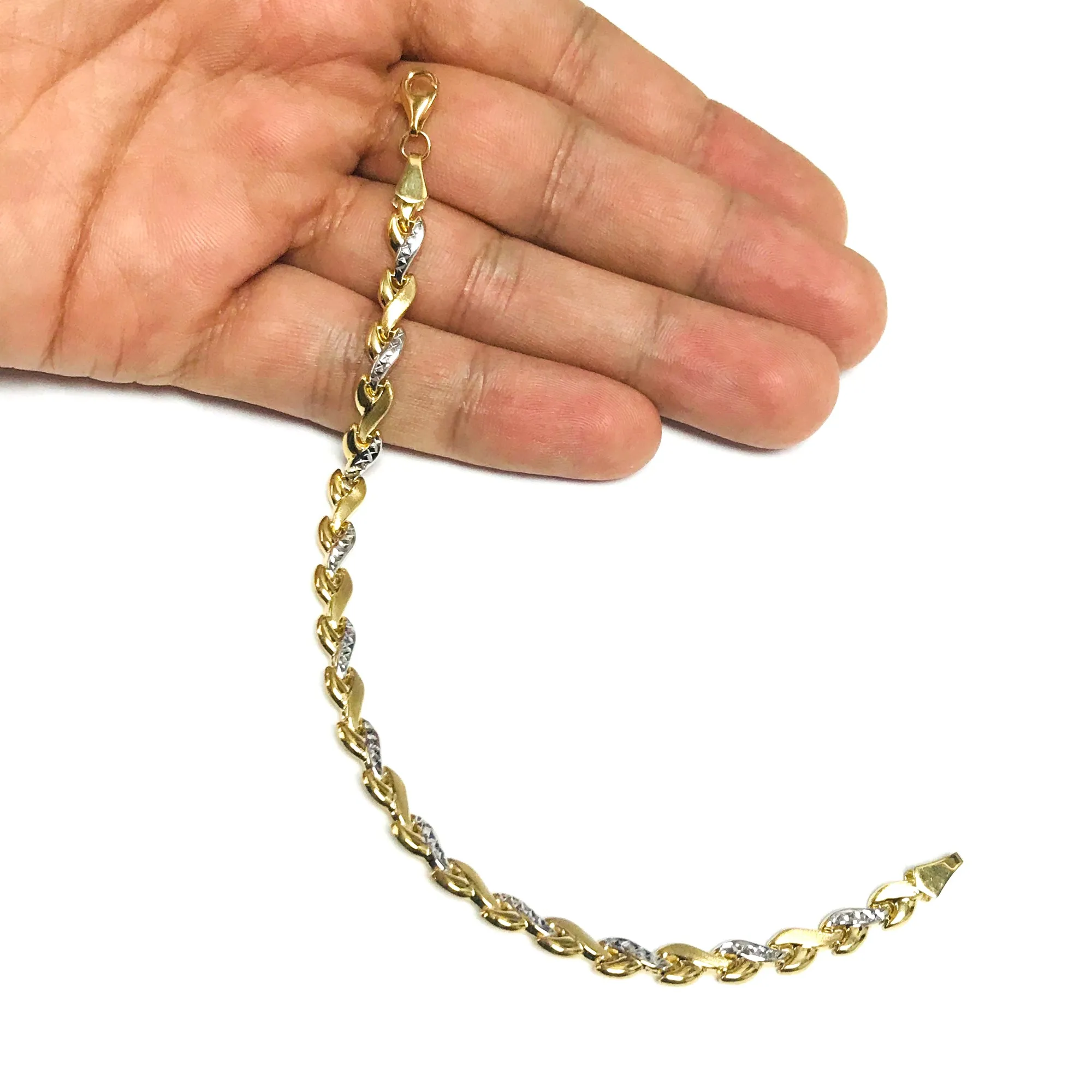 14k Yellow And White Gold Heart Link Bracelet, 7,25"