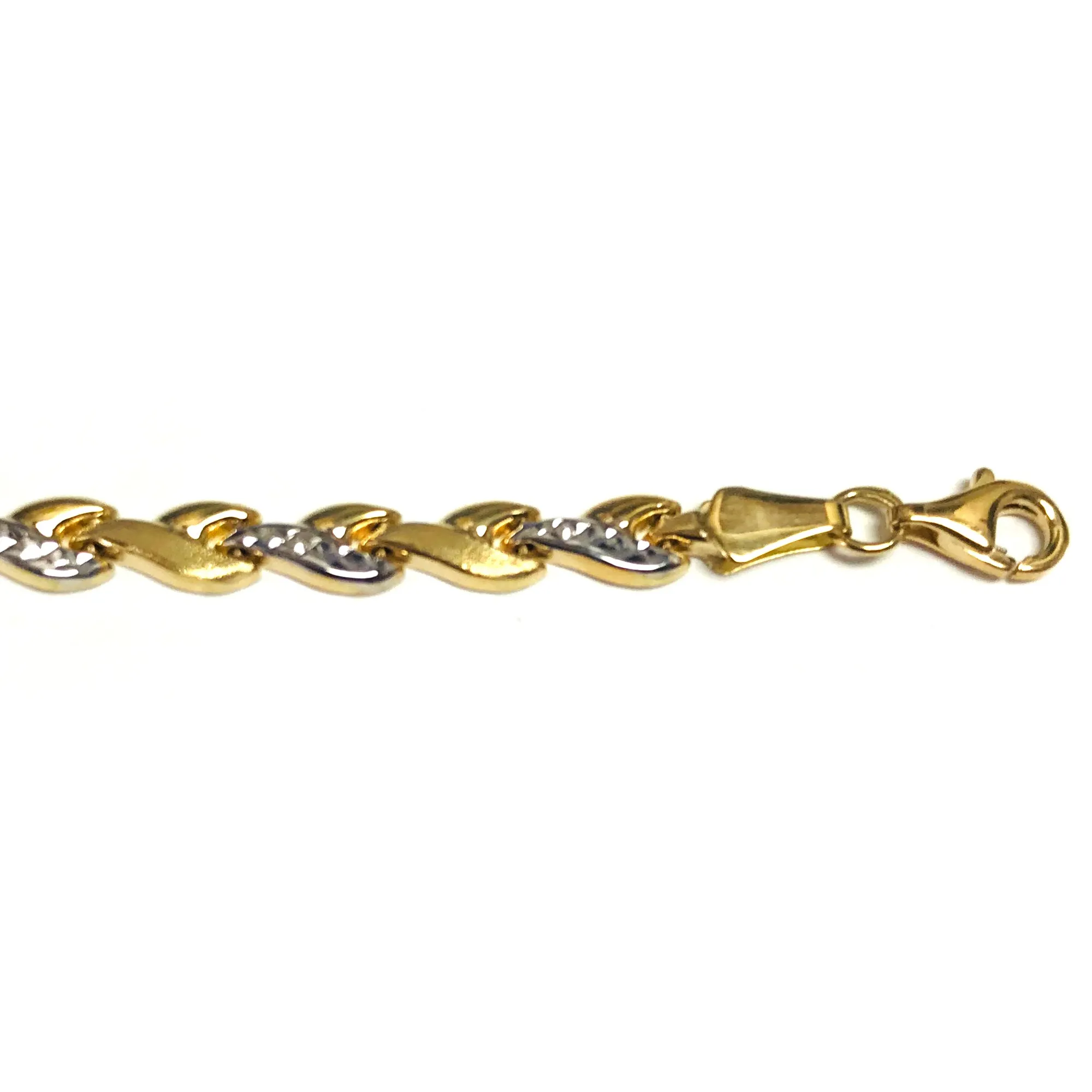 14k Yellow And White Gold Heart Link Bracelet, 7,25"