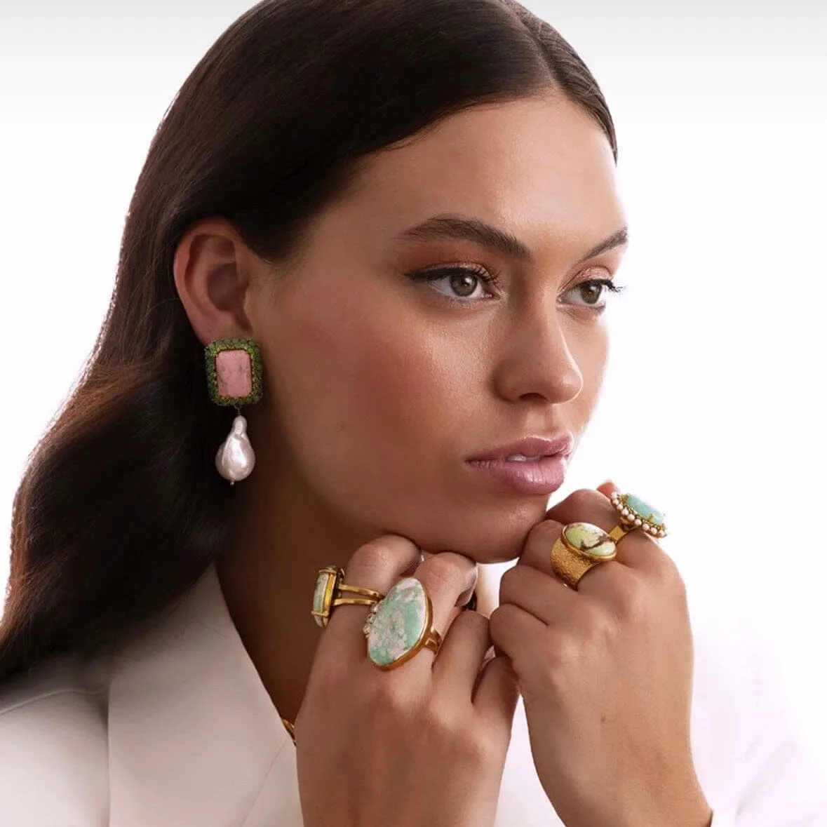 18k Gold Vermeil Petalite, Chrysoprase and Baroque Pearl Earrings: The Victoria