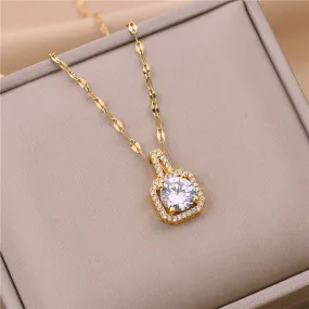 316L Stainless Steel Square 3 Color Crystal Zircon Clavicle Chain High Quality Beauty Pendant