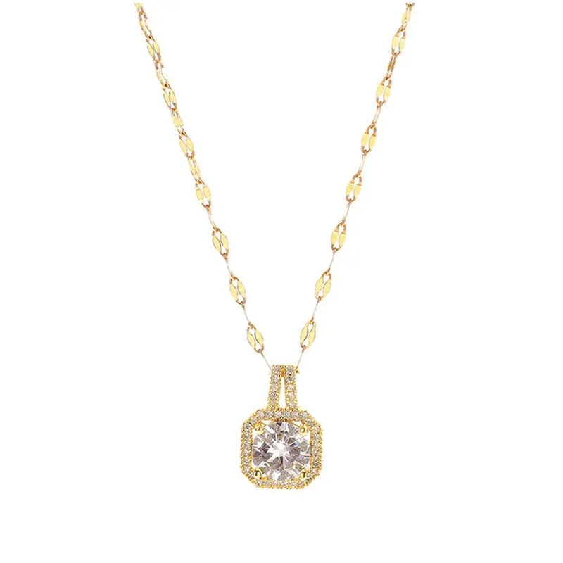 316L Stainless Steel Square 3 Color Crystal Zircon Clavicle Chain High Quality Beauty Pendant