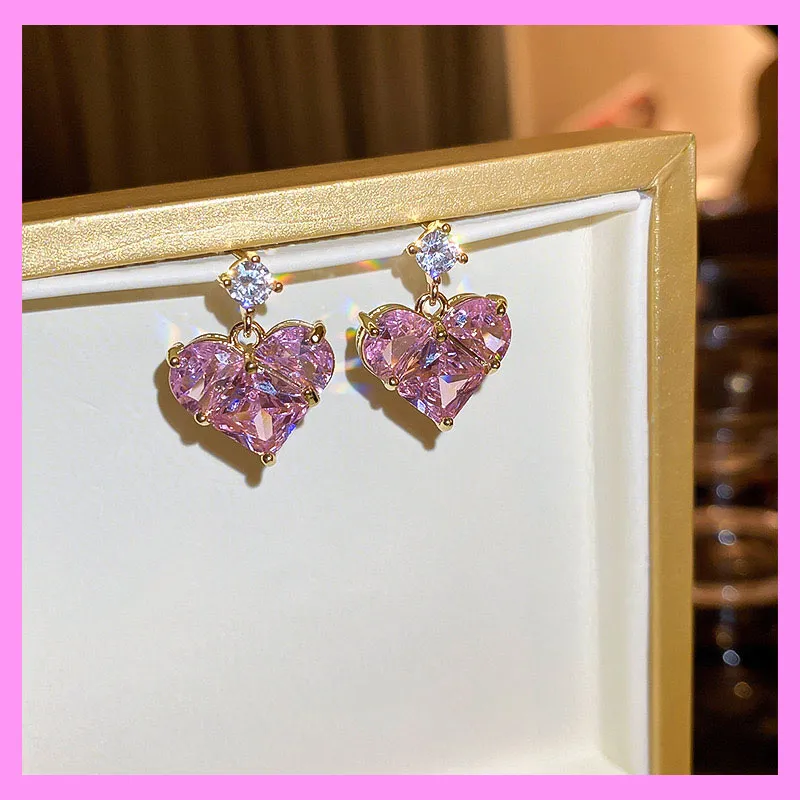 【6-52#】 Heart Earrings for female fashion daily engagement wedding anniversary birthday present