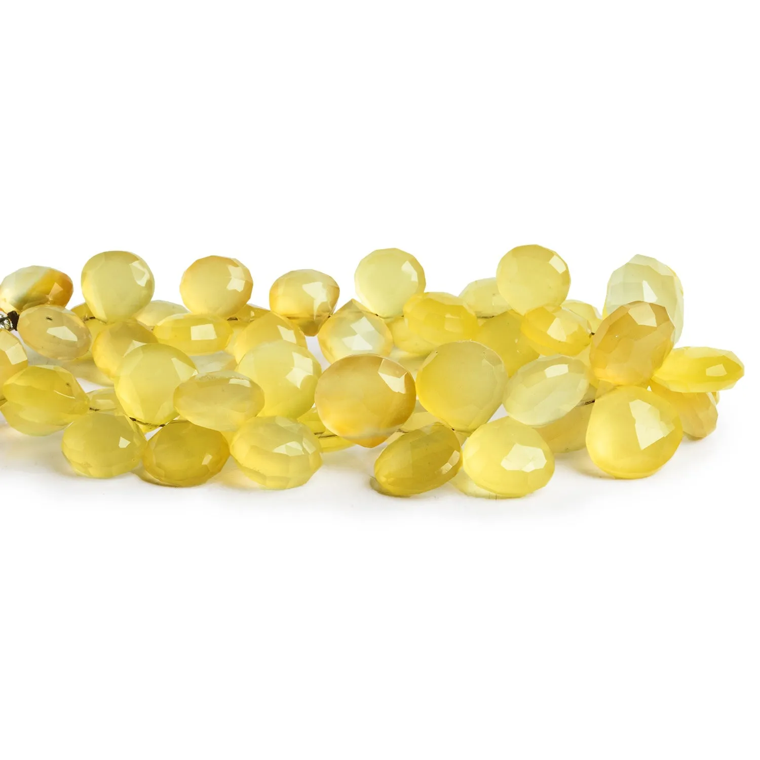 9-14mm Lemon Chiffon Chalcedony Faceted Hearts 8 inch 41 beads