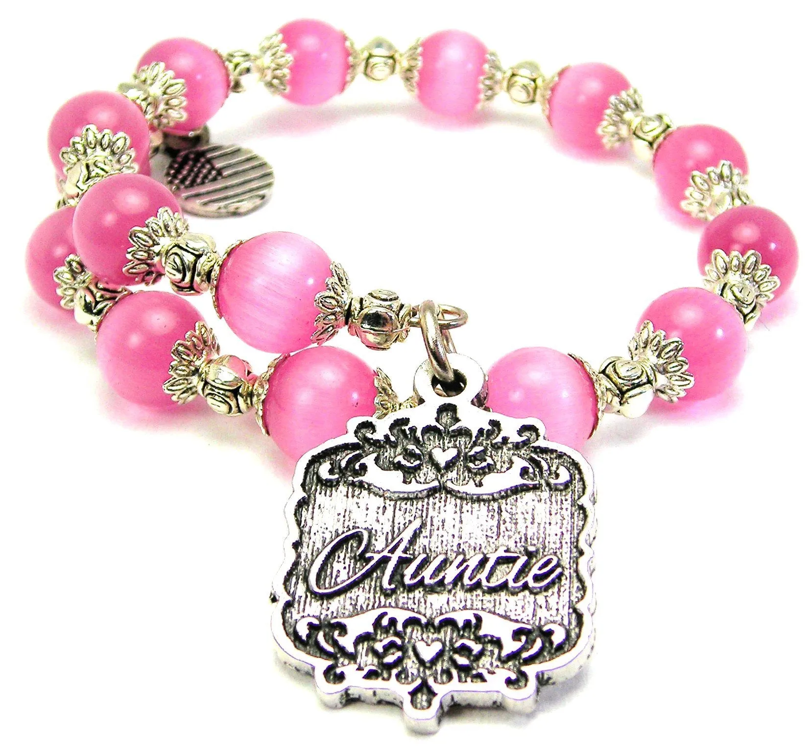 Auntie Victorian Scroll Cat's Eye Beaded Wrap Bracelet