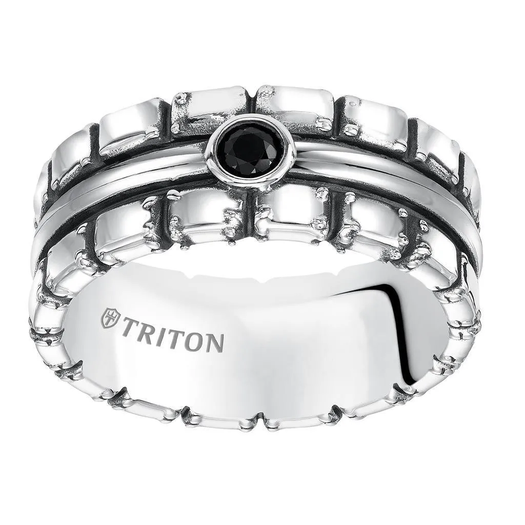 BARNABY Sterling Silver Cast Wedding Band with Black Sapphires and Black Oxidation - 9mm