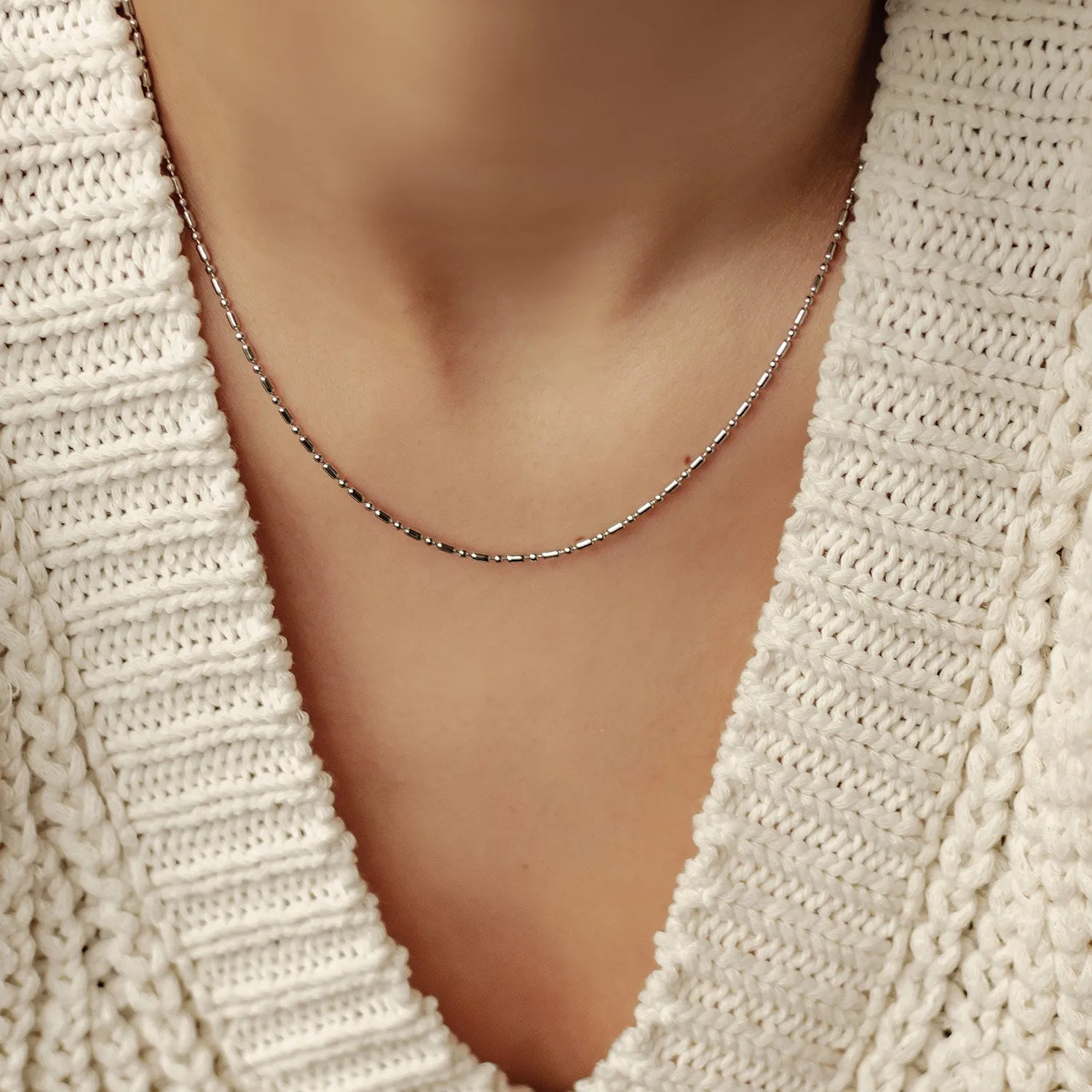 Bead and Bar Chain Necklace Silver