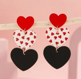 Beautiful Tri-Color Acrylic Heart Stud Drop Earrings