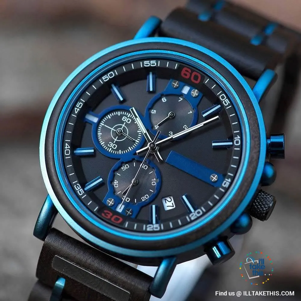 Bluline™ Men's Wooden Watch, make it Personalized with Name label option