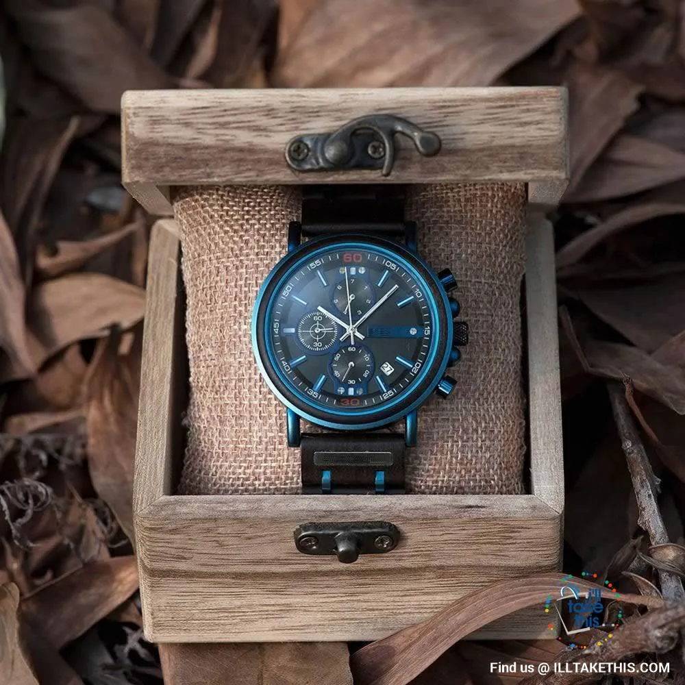 Bluline™ Men's Wooden Watch, make it Personalized with Name label option