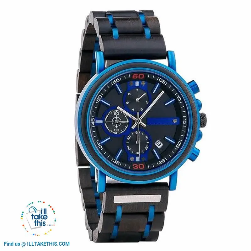 Bluline™ Men's Wooden Watch, make it Personalized with Name label option