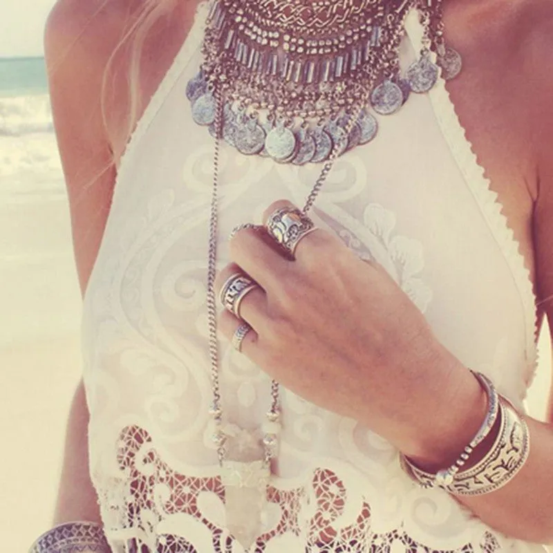 Bohemian Vintage Elephant Totem Leaf Lucky Ring Set - for Women