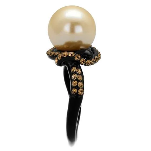 CJ2349 Wholesale Women's Stainless Steel IP Black Synthetic Pearl Topaz Ring