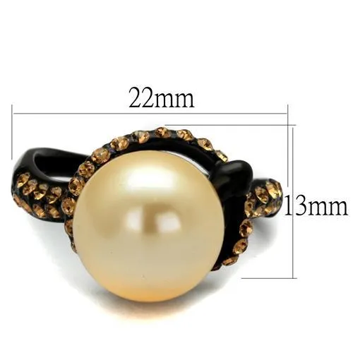 CJ2349 Wholesale Women's Stainless Steel IP Black Synthetic Pearl Topaz Ring