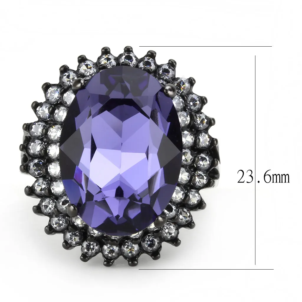 CJ3687 Wholesale Women's Stainless Steel IP Black Top Grade Crystal Tanzanite Purple Statement Ring