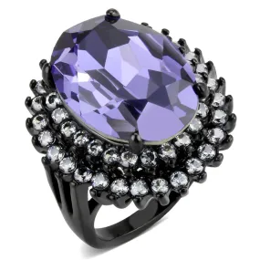CJ3687 Wholesale Women's Stainless Steel IP Black Top Grade Crystal Tanzanite Purple Statement Ring