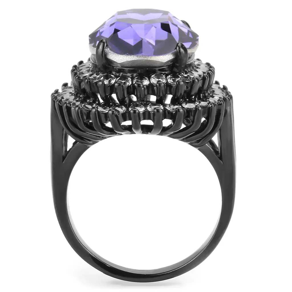 CJ3687 Wholesale Women's Stainless Steel IP Black Top Grade Crystal Tanzanite Purple Statement Ring