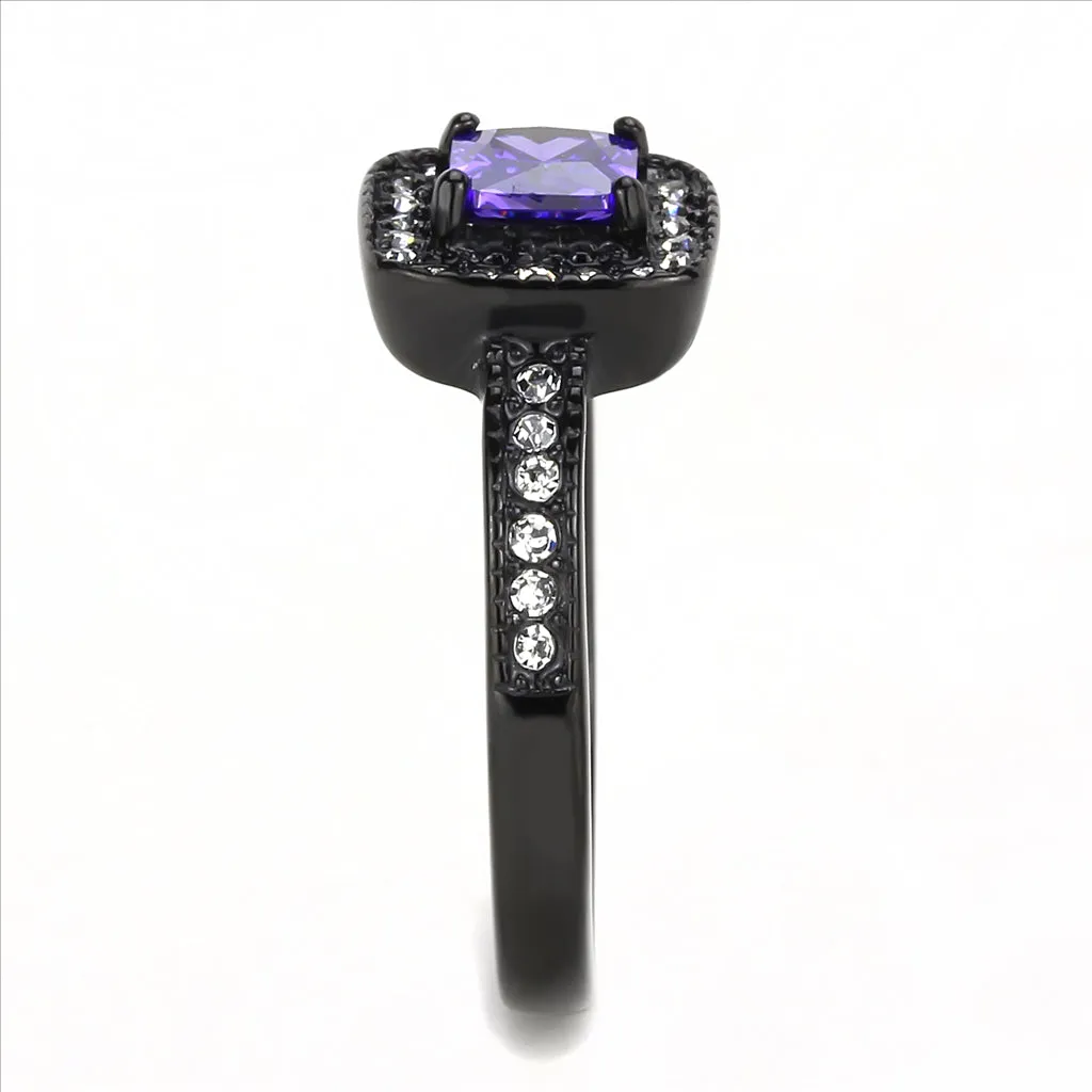 CJE3450 Wholesale Women's Stainless Steel IP Black Tanzanite Square Cut Fashion Ring