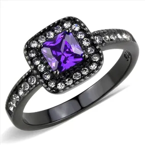 CJE3450 Wholesale Women's Stainless Steel IP Black Tanzanite Square Cut Fashion Ring
