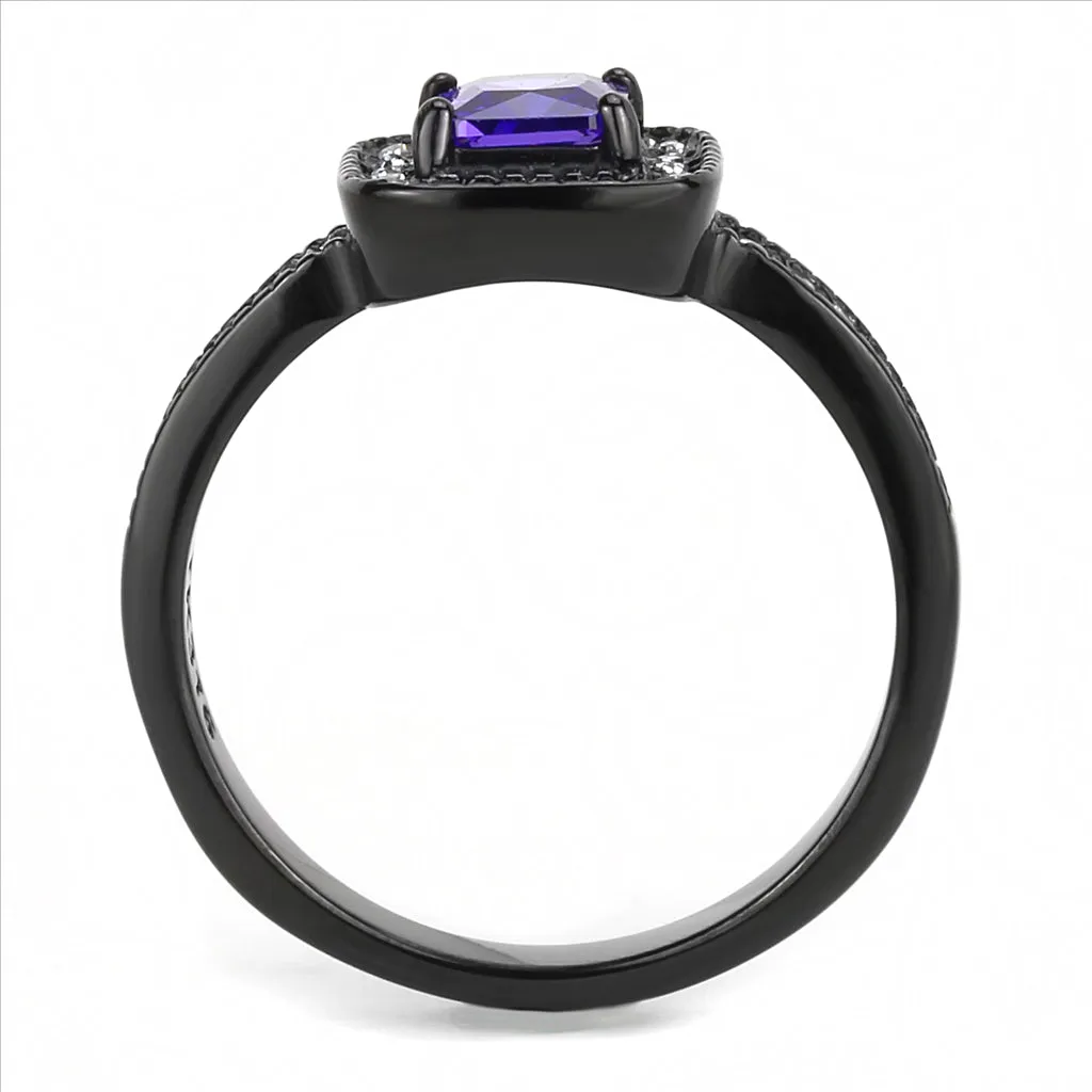 CJE3450 Wholesale Women's Stainless Steel IP Black Tanzanite Square Cut Fashion Ring
