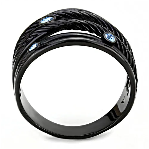 CJE3564 Wholesale Women's Stainless Steel IP Black Top Grade Crystal Sea Blue Ring