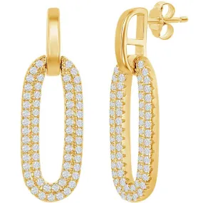 Classic Women's Earrings - Gold Plated Oval Micro Pave CZ Door Knocker | D-7848-GP
