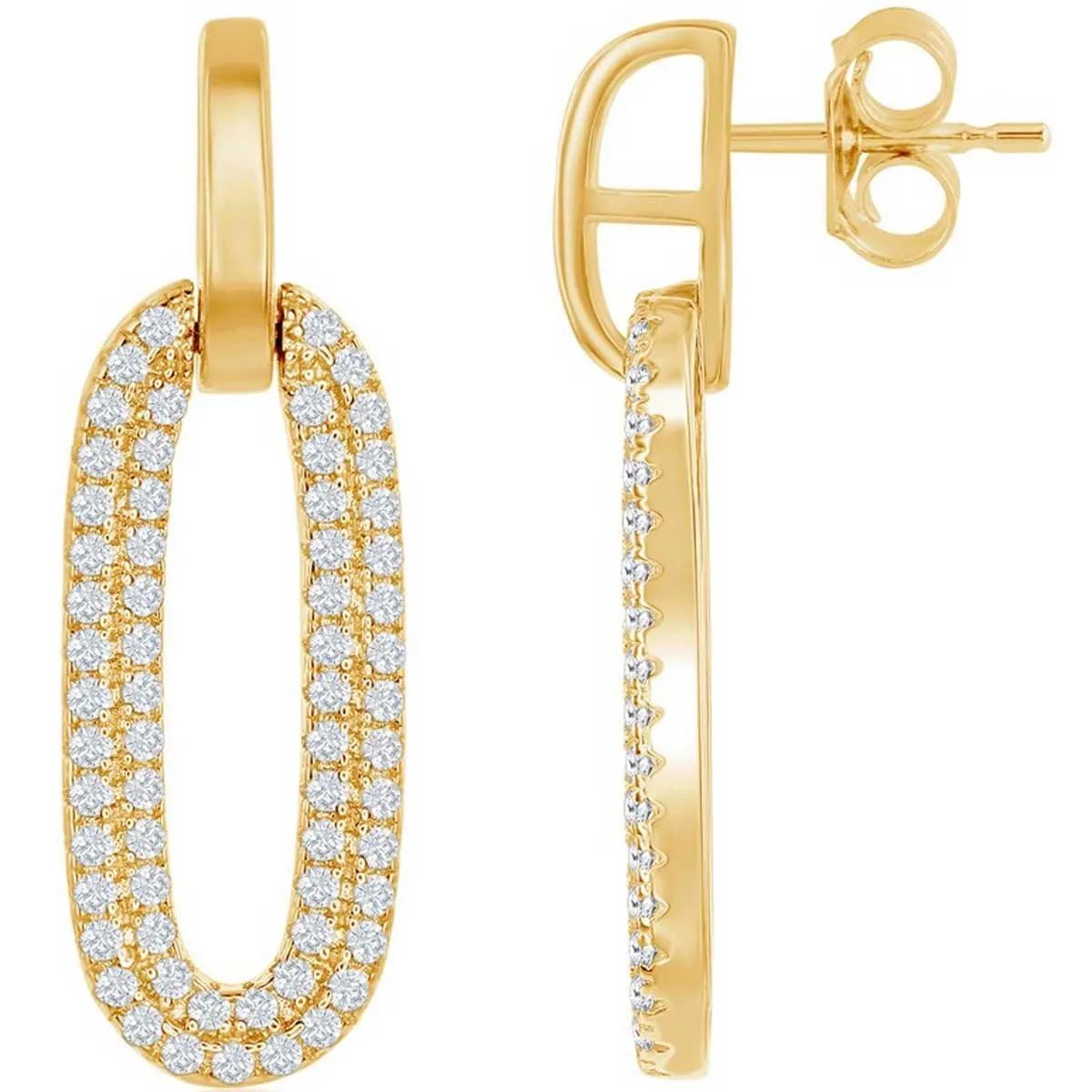Classic Women's Earrings - Gold Plated Oval Micro Pave CZ Door Knocker | D-7848-GP
