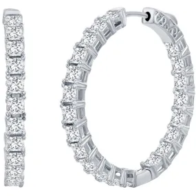 Classic Women's Earrings - Silver 3x35mm Square White CZ Inside Outside Hoop | D-7978