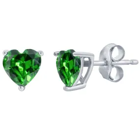 Classic Women's Earrings - Silver 6mm Emerald "May" Heart Perciosa Crystal | D-8421