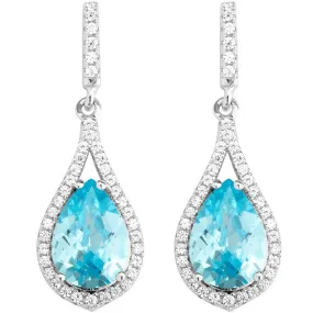 Classic Women's Earrings - Silver Teardrop Clear with Center Bright Blue CZ | D-5457
