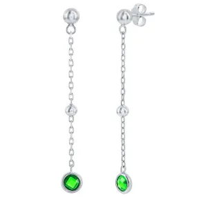 Classic Women's Earrings - Sterling Emerald Bezel-Set CZ and Bead Chain | D-8375