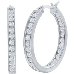 Classic Women's Earrings - Sterling Silver 25mm Inside Outside Channel CZ | D-3492