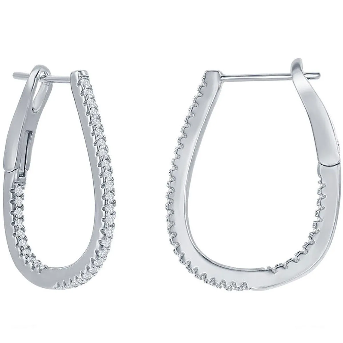 Classic Women's Earrings - Sterling Silver Ultra Thin 25mm CZ Pearshaped Hoop | D-7898