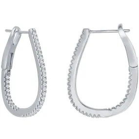 Classic Women's Earrings - Sterling Silver Ultra Thin 25mm CZ Pearshaped Hoop | D-7898