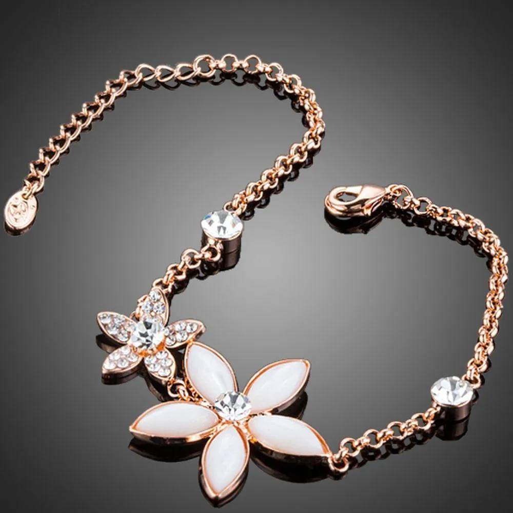 Crystal Flower Link Chain Bracelet