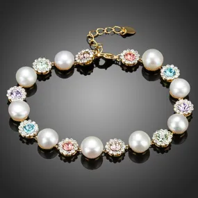 Crystal Flower Studs with Pearls Bracelet