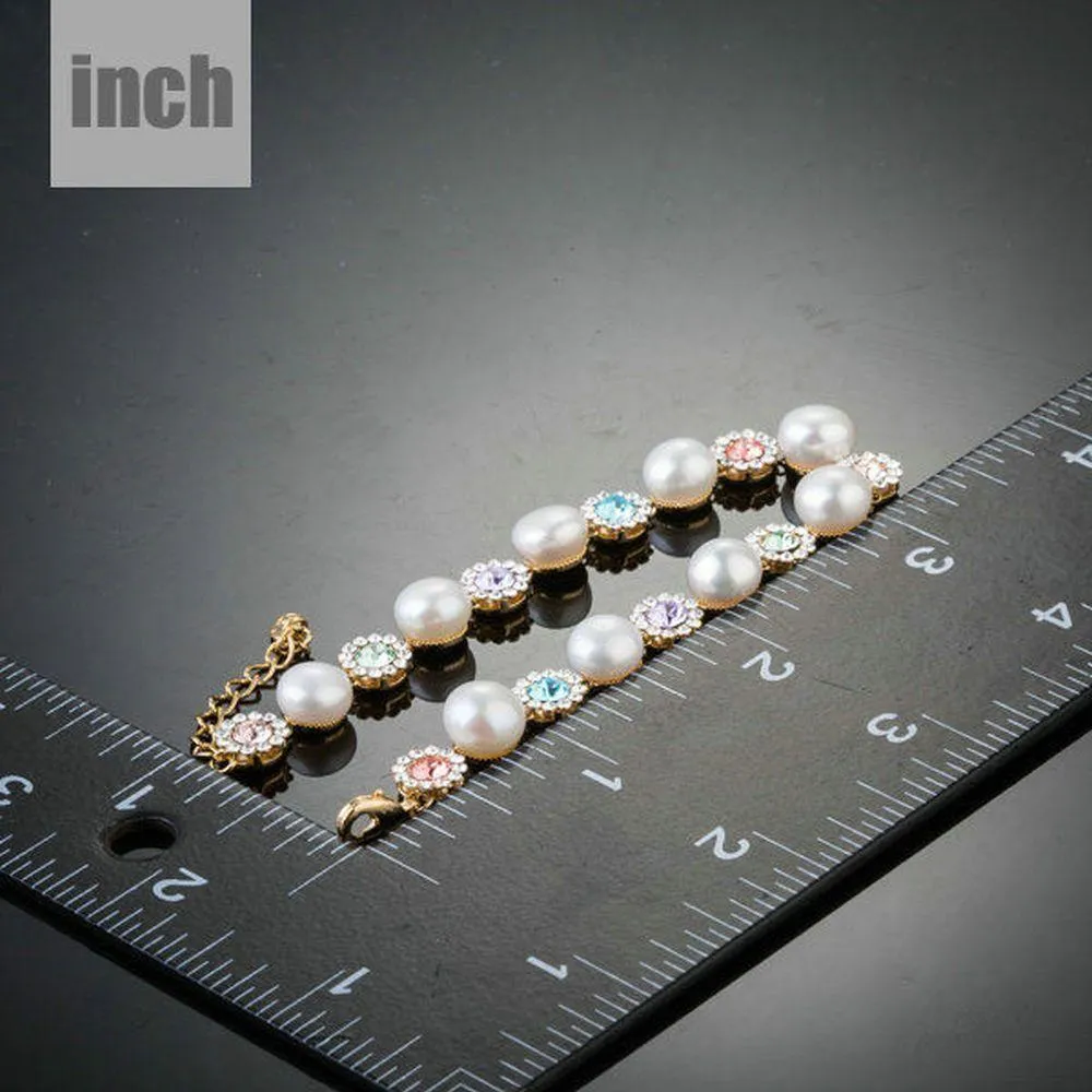 Crystal Flower Studs with Pearls Bracelet