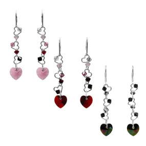 Crystal Passion Earrings / 57mm Length / sterling silver leverbacks / choose a heart crystal color from red, pink or dark rainbow
