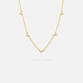 Dainty 3 Petal Flower CZ Necklace, Silver or Gold Plated  (16" 2") SHEMISLI - SN018